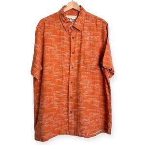 Vintage Silk Novelty Koi Print Silk Linen Blend Short Sleeve Button Up Men's XL